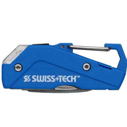 Swiss+Tech 7-in-1 Multi-Tool ST33404 - Compact Pocket Tool Featuring LED Flashlight, Knife, Nail File & Integrated Carabiner Clip