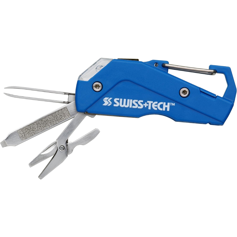 Swiss+Tech 7-in-1 Multi-Tool ST33404 - Compact Pocket Tool Featuring LED Flashlight, Knife, Nail File & Integrated Carabiner Clip Swiss+Tech 7-in-1 Multi-Tool ST33404 - Compact Pocket Tool Featuring LED Flashlight, Knife, Nail File & Integrated Carabiner Clip