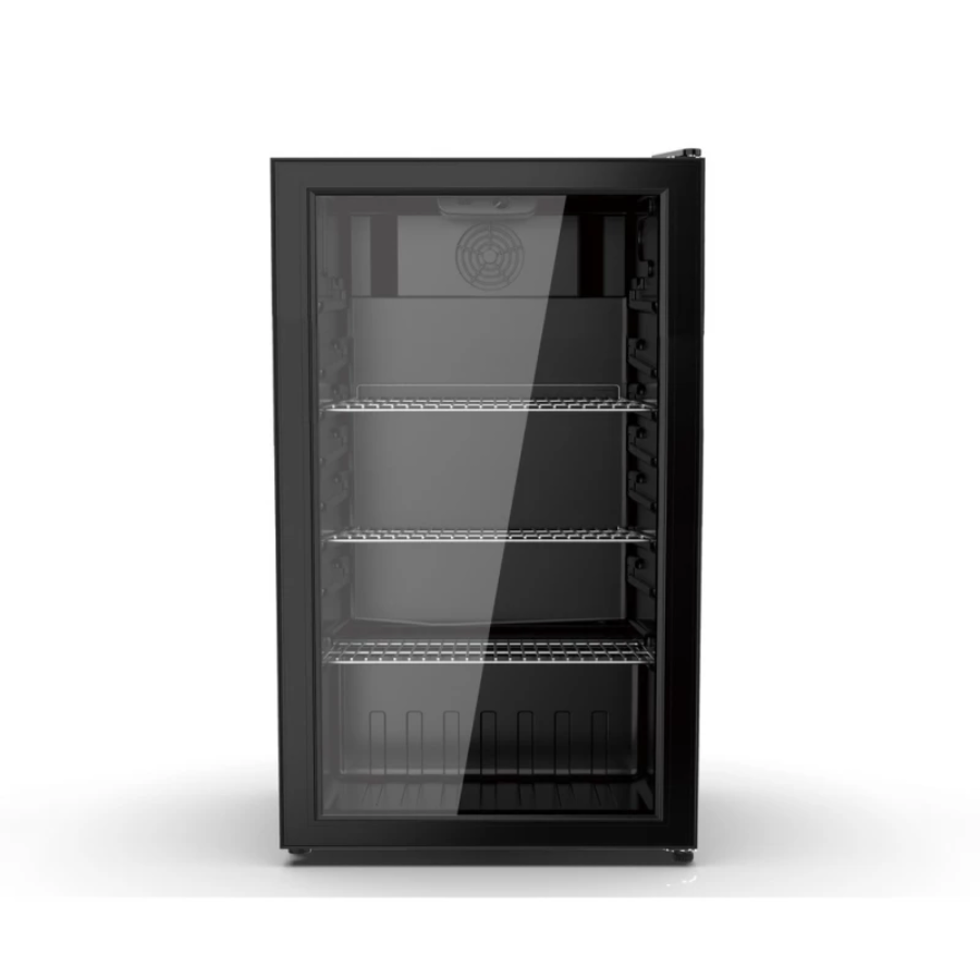 National Electric BC129 Bottle Cooler & Display Refrigerator 90L - Black Double Glass Door Mini Fridge for Offices and Hotels
