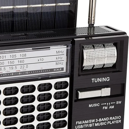 راديو أولسن مارك (Olsenmark) ريترو محمول وقابل لإعادة الشحن موديل OMR1276 - يدعم بلوتوث، USB، بطاقة TF، كاريوكي، وشحن بالطاقة الشمسية