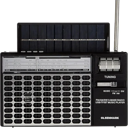 راديو أولسن مارك (Olsenmark) ريترو محمول وقابل لإعادة الشحن موديل OMR1276 - يدعم بلوتوث، USB، بطاقة TF، كاريوكي، وشحن بالطاقة الشمسية