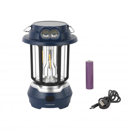 فانوس طوارئ LED أولسن مارك (Olsenmark) قابل للشحن مع لوح شمسي موديل OME2824 - إضاءة فائقة السطوع، تشغيل حتى 7 ساعات وتصميم محمول