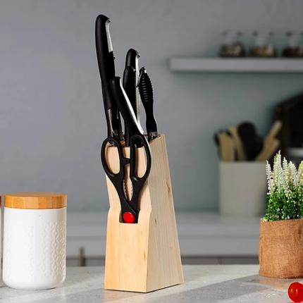 Royalford 8-Piece Professional Kitchen Knife Set with Wooden Block - Sharp Stainless Steel Blades & Ergonomic Handles for Precise Cutting