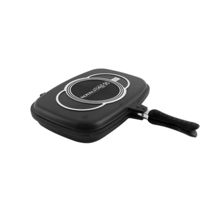 Royalford 36cm Non-Stick Double Grill Pan RF6619 - Black, Even Heat Distribution for Easy Healthy Grilling & Cooking