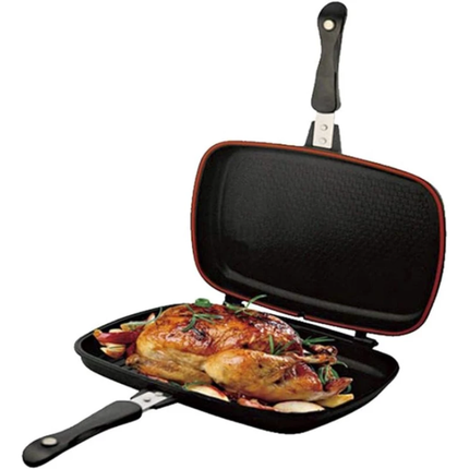 Royalford 36cm Non-Stick Double Grill Pan RF6619 - Black, Even Heat Distribution for Easy Healthy Grilling & Cooking