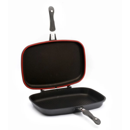 Royalford 36cm Non-Stick Double Grill Pan RF6619 - Black, Even Heat Distribution for Easy Healthy Grilling & Cooking