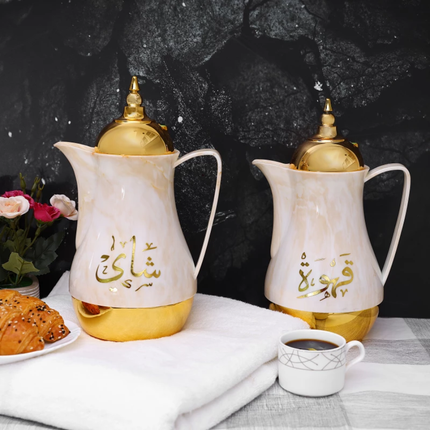 دلة قهوة وشاي رويال فورد (Royalford) عازلة للحرارة سعة 1 لتر موديل RF9412 - تصميم رخامي فاخر، جدار مزدوج للحفاظ على الحرارة ومانعة للتسرب
