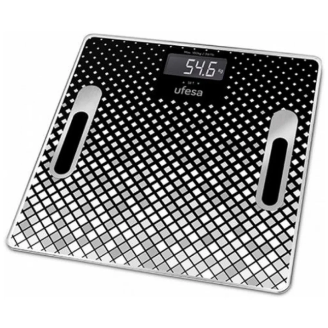 Ufesa BE1855 Digital Bathroom Scale - High Precision, Large LCD Display, Modern Glass Design with Step-On Technology