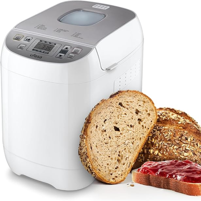 صانعة الخبز يوفيزا (Ufesa) موديل BM6000 MyBakery - ثلاثة أحجام للرغيف (500، 750، 1000 جرام)، 14 برنامج طهي وشاشة LCD رقمية