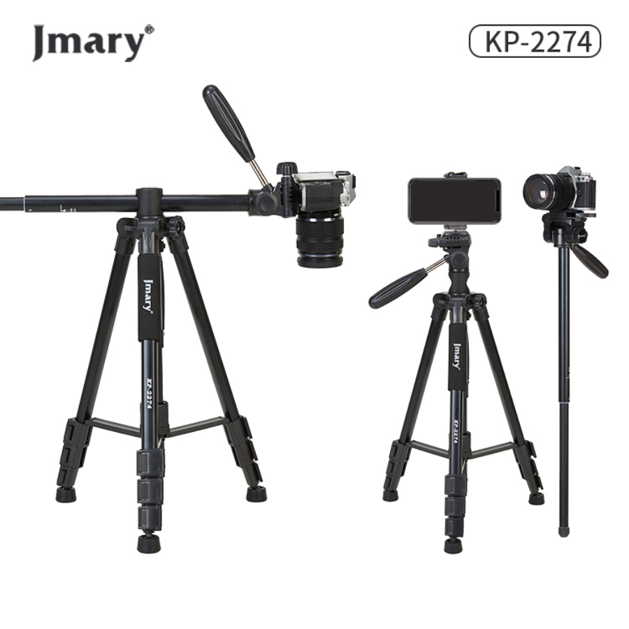 Jmary KP-2274 Professional Tripod - 1.67m Height, Durable Aluminum Build, 360° Rotation for DSLR Cameras & Smartphones