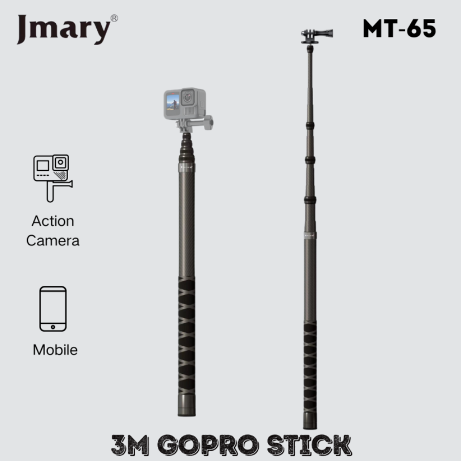 Jmary MT-65 3m Carbon Fiber Selfie Stick - Ultra Lightweight & Durable for Action Cameras and Smartphones