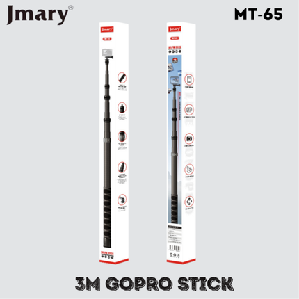 عصا سيلفي جيماري (Jmary) موديل MT-65 من ألياف الكربون - طول 3 متر، خفيفة الوزن وفائقة المتانة لكاميرات الأكشن والموبايل