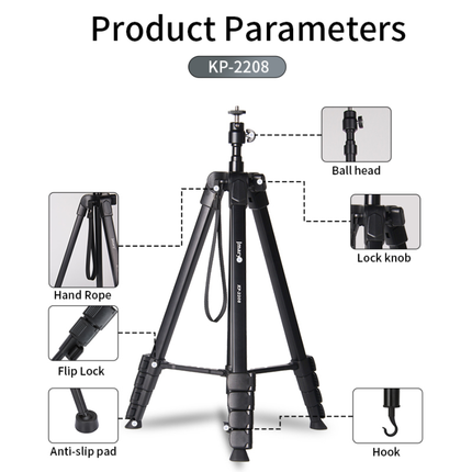 Jmary KP-2208 Professional Tripod - 1.83m Height, Extra Durable Aluminum Structure, with Mobile Holder for DSLR & Smartphones