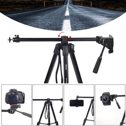 Jmary KP-2209 Professional Tripod - 1.66m Height, Reinforced Aluminum Structure, with Mobile Holder for DSLR & Smartphones