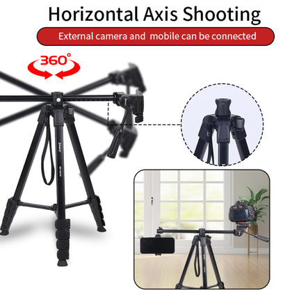 Jmary KP-2209 Professional Tripod - 1.66m Height, Reinforced Aluminum Structure, with Mobile Holder for DSLR & Smartphones