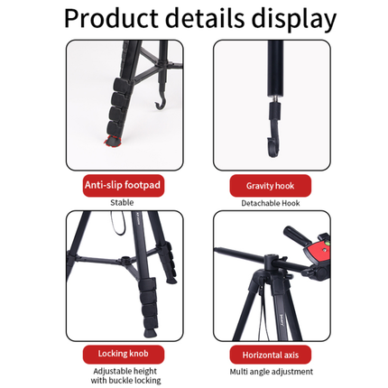 Jmary KP-2209 Professional Tripod - 1.66m Height, Reinforced Aluminum Structure, with Mobile Holder for DSLR & Smartphones
