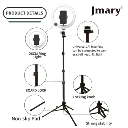 رنج لايت جيماري (Jmary) موديل FM-536A مقاس 14 إنش - إضاءة LED احترافية، تحكم بالسطوع والألوان، مع حامل موبايل وحقيبة حمل