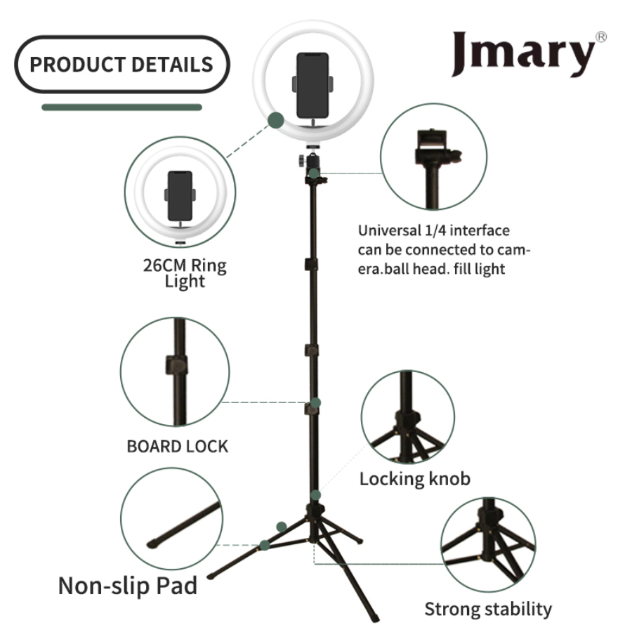 رنج لايت جيماري (Jmary) موديل FM-536A مقاس 14 إنش - إضاءة LED احترافية، تحكم بالسطوع والألوان، مع حامل موبايل وحقيبة حمل رنج لايت جيماري (Jmary) موديل FM-536A مقاس 14 إنش - إضاءة LED احترافية، تحكم بالسطوع والألوان، مع حامل موبايل وحقيبة حمل