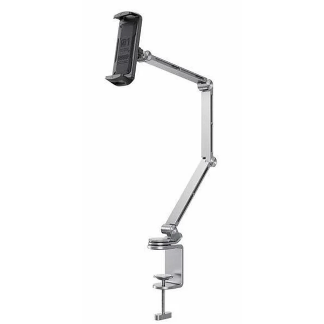 Rtako T01 Flat Desktop Stand - 360° Rotating Alloy Arm Mount, Universal Holder for 4-13" Devices - Gray