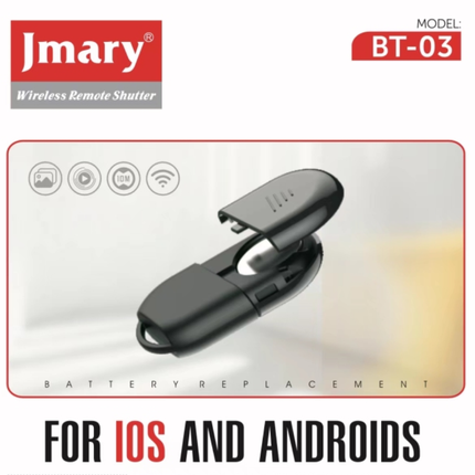 ريموت كنترول بلوتوث جيماري (Jmary) موديل BT-03 - جهاز تحكم لاسلكي عن بُعد لالتقاط الصور والفيديو للهواتف الذكية، متوافق مع آيفون وأندرويد