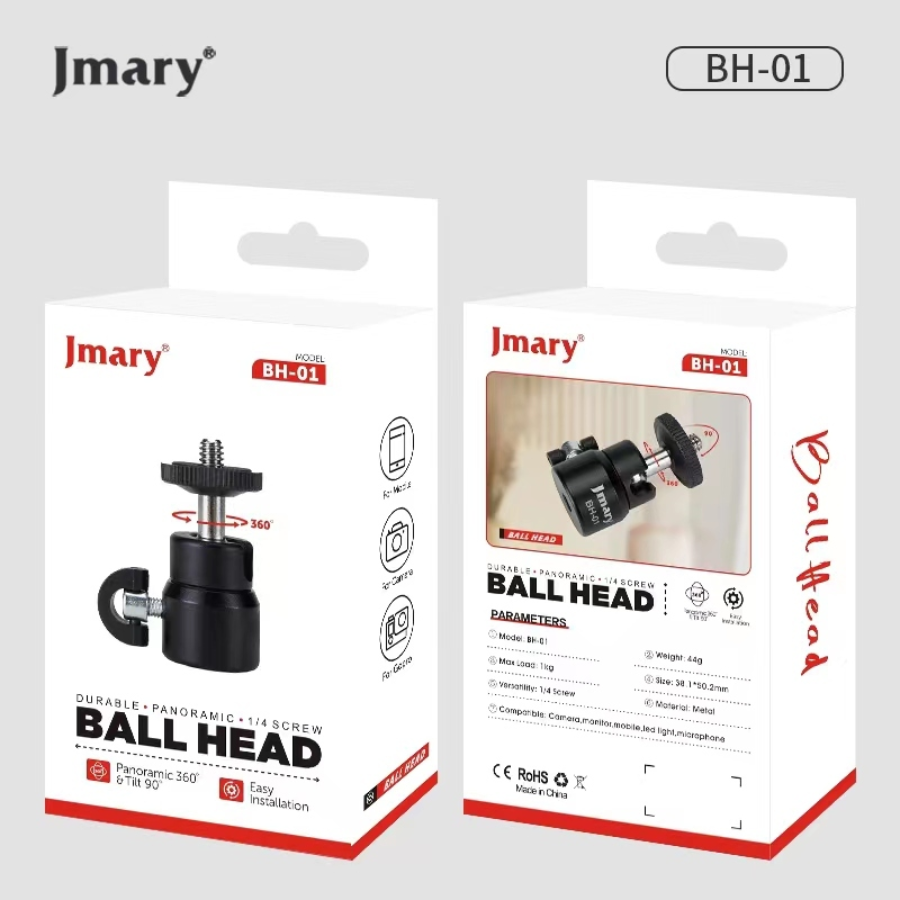 رأس ترايبود كروي جيماري (Jmary) موديل BH-01 - دوران بانورامي 360 درجة، برغي عالمي 1/4 إنش، وتصميم متين للكاميرات وملحقات التصوير رأس ترايبود كروي جيماري (Jmary) موديل BH-01 - دوران بانورامي 360 درجة، برغي عالمي 1/4 إنش، وتصميم متين للكاميرات وملحقات التصوير