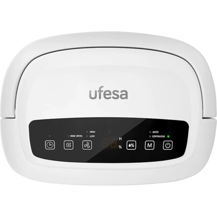 جهاز سحب الرطوبة يوفيسا (Ufesa) موديل DH5010 - قدرة 200 واط، سعة 10 لتر/يوم، لوحة تحكم ذكية، وظيفة تجفيف الملابس، وفلتر غبار متطور