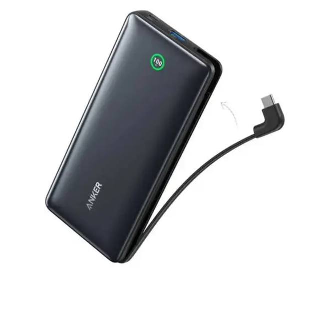باور بانك أنكر نانو (Anker Nano) بسعة 20,000 مللي أمبير وقدرة 30 واط - شحن سريع بتقنية PD، شاشة رقمية ذكية، وتصميم مدمج - لون أسود