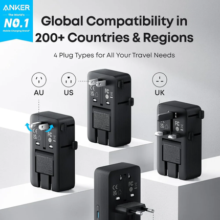 Anker Nano 5-in-1 Travel Adapter - 20W Fast Charging, Universal Plug for 150+ Countries, 2 USB-C & 2 USB-A Ports