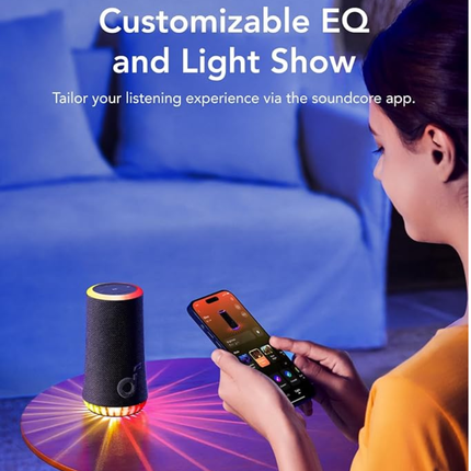 سماعة أنكر ساوند كور (Anker Soundcore) موديل Glow - صوت بقوة 30 واط، إضاءة ملونة 360 درجة، تقنية BassUp، ومقاومة للماء بمعيار IP67