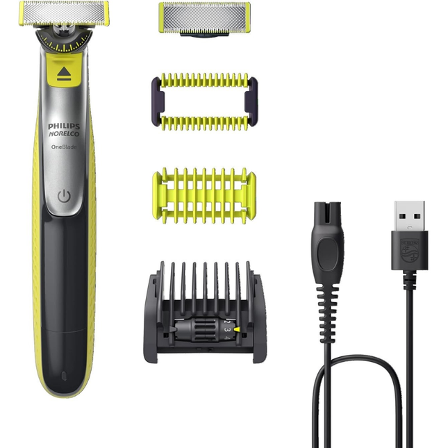 ماكينة حلاقة وتشذيب فيليبس ون بليد (Philips OneBlade 360) موديل QP2834/65 - شفرة مرنة تتحرك في جميع الاتجاهات، مقاومة للماء، وبطارية قابلة للشحن - لون أسود/أخضر