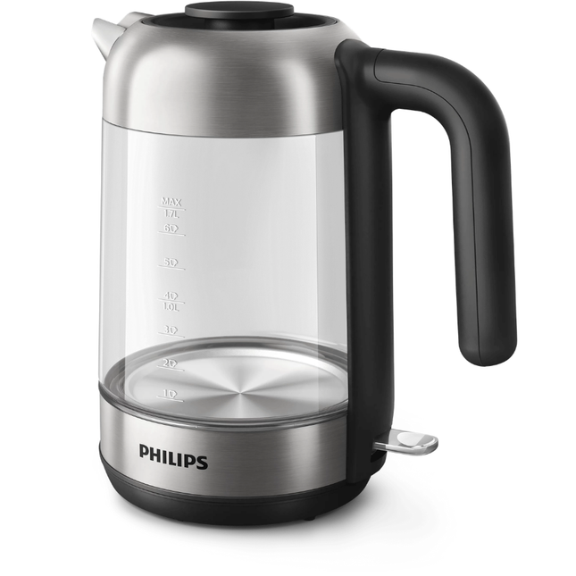غلاية فيليبس (Philips) الزجاجية من الفئة 5000 - سعة 1.7 لتر، زجاج مقاوم للحرارة، إضاءة زرقاء عند التشغيل، ونظام أمان متطور