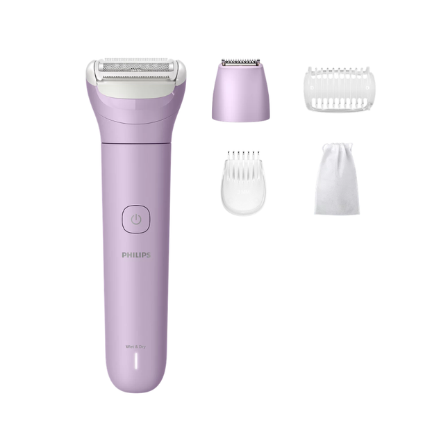 ماكينة الحلاقة النسائية من فيليبس (Philips) سلسلة 6000 - حلاقة ناعمة ولطيفة، قابلة للاستخدام الرطب والجاف، لاسلكية، مع 4 ملحقات