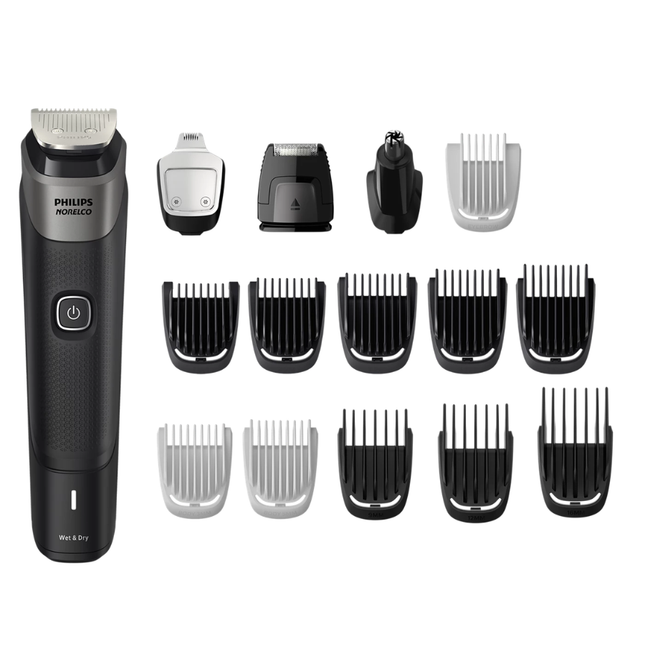 ماكينة الحلاقة والتشذيب الشاملة من فيليبس (Philips) الفئة 5000 - 18 ملحقاً للوجه والشعر والجسم، تقنية BeardSense، وشفرات فولاذية ذاتية الشحذ