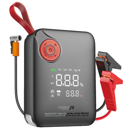Promate PatrolPack-4 4-in-1 Car Emergency Kit - 800A Jump Starter, 150PSI Air Compressor, 10000mAh Power Bank & LED Flashlight
