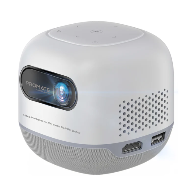 جهاز عرض منزلي (بروجكتر) بروميت (Promate) CubeCast-2 - دقة 1080p Full HD، سطوع 350 لومن، نظام Android ذكي، وتصميم مكعب مدمج