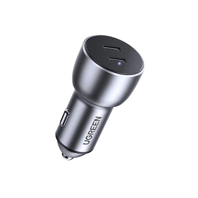 شاحن سيارة يوجرين (Ugreen) سريع بقوة 50 واط - منفذين USB-C مزدوجين، دعم تقنية Power Delivery (PD)، وتصميم مدمج متين