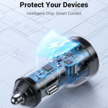 شاحن سيارة يوجرين (Ugreen) سريع بقوة 50 واط - منفذين USB-C مزدوجين، دعم تقنية Power Delivery (PD)، وتصميم مدمج متين
