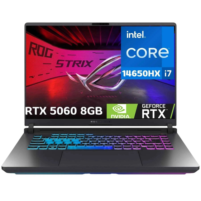لابتوب الألعاب أسوس روج ستريكس (ASUS ROG Strix G16) شاشة 16 بوصة 165Hz، معالج Intel Core i7-14650HX، كارت شاشة Nvidia RTX 5060 8GB GDDR7، رام 16GB DDR5، وتخزين 1TB NVMe SSD - لون رمادي إكليبس