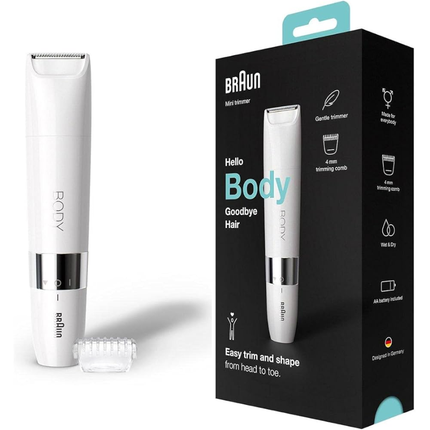 Braun Body Mini Trimmer BS1000 - Wet & Dry Female Body Hair Trimmer with Trimming Comb, Premium Compact Design - White