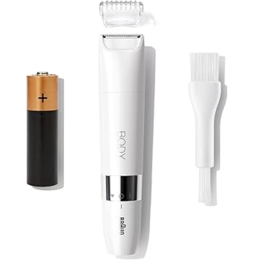 ماكينة تشذيب شعر الجسم الصغيرة من براون (Braun Body Mini Trimmer BS1000) للاستخدام الجاف والرطب مع مشط تشذيب مخصص - لون أبيض