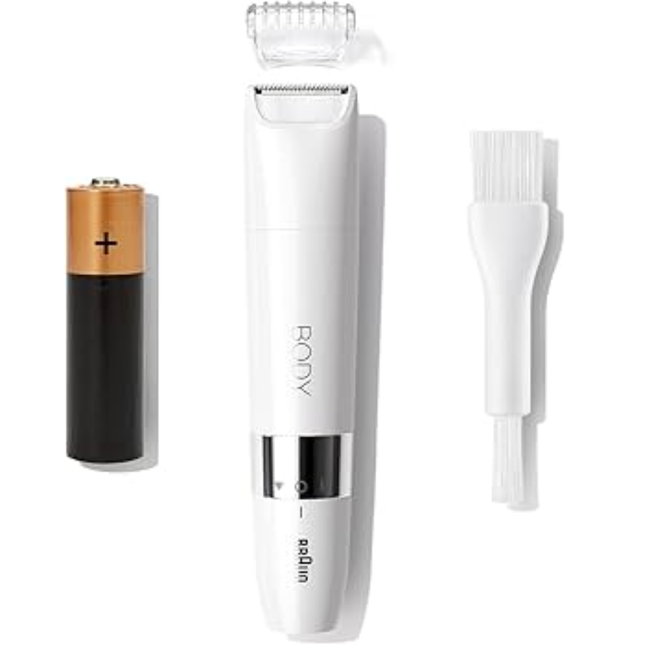 ماكينة تشذيب شعر الجسم الصغيرة من براون (Braun Body Mini Trimmer BS1000) للاستخدام الجاف والرطب مع مشط تشذيب مخصص - لون أبيض