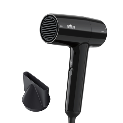 Braun Satin Hair 1 Compact Hair Dryer BRHD150SDE - Premium 1800W Lightweight Travel Blow Dryer with Concentrator Nozzle - Black Gloss