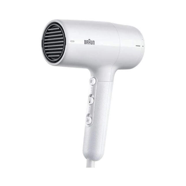 مجفف شعر براون ساتين هير الأيوني فائق القوة (Braun HD226) قوة 2200 واط مع تقنية الأيونات وفوهة تجفيف احترافية - لون أبيض