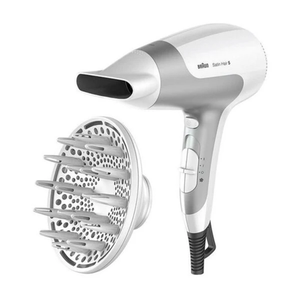 Braun Satin Hair 5 PowerPerfection Ionic Hair Dryer HD585 - Premium 2500W High-Performance Blow Dryer with Ionic Technology, Curl Diffuser & Styling Nozzle - White