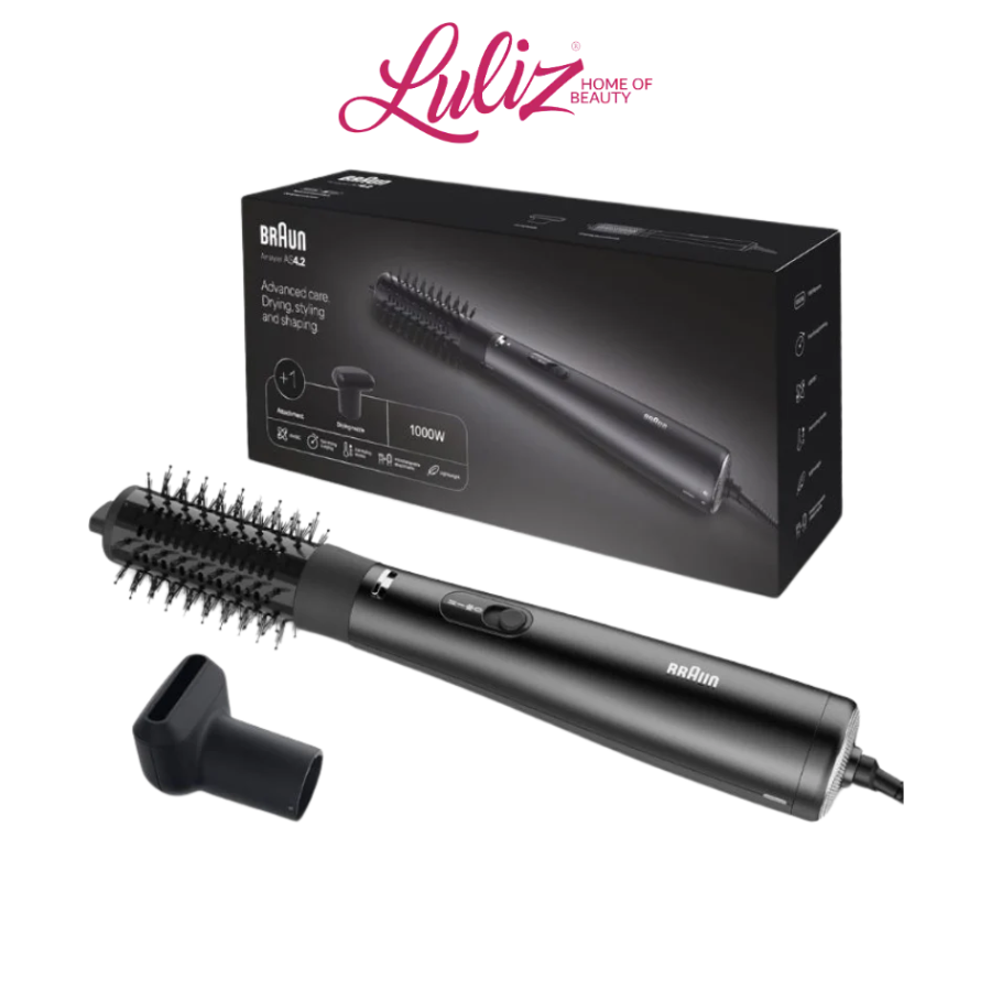مصفف ومجفف الشعر الأيوني براون ساتين هير 4 (Braun Satin Hair 4 Airstyler AS4.2) مع تقنية الأيونات و3 ملحقات احترافية للتصفيف - لون أسود