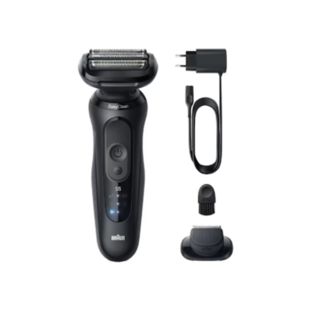 ماكينة حلاقة براون الفئة الخامسة (Braun Series 5 52-N1200s) للاستخدام الجاف والرطب مع ملحق تشذيب الدقن - لون أسود
