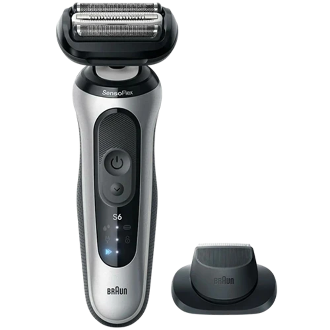 ماكينة حلاقة براون الفئة السادسة (Braun Series 6 62-S1000s) للاستخدام الجاف والرطب مع تقنية SensoFlex ورأس مرن لحلاقة لطيفة ودقيقة - لون فضي