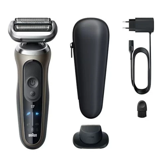 ماكينة حلاقة براون الفئة السابعة (Braun Series 7 72-C1200s) للاستخدام الجاف والرطب مع وضع Turbo ورأس 360° Flex - لون أسود وذهبي
