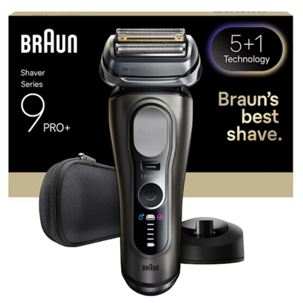 ماكينة حلاقة براون الفئة التاسعة برو بلس (Braun Series 9 Pro+ 9615s) للاستخدام الجاف والرطب مع أداة ProTrimmer وقاعدة شحن - لون فضي فاخر