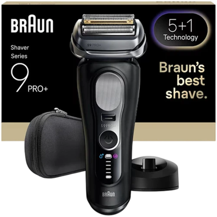 Braun Series 9 Pro+ Electric Shaver 9610s - Premium Wet & Dry Foil Shaver with Built-in ProTrimmer, Charging Stand & Travel Case - Precious Black